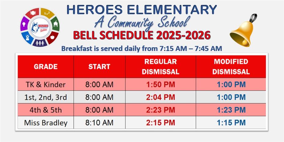 Heroes' Bell Schedule 2025-26